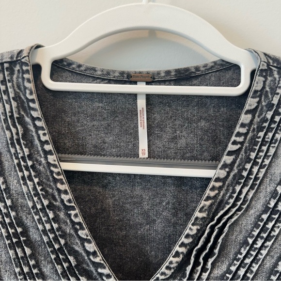 We The Free Free People charlotte smock top washed denim black peplum blouse top - Picture 5 of 15